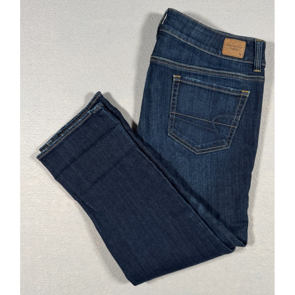 American Eagle Women 's Stretch Artist Crop Jeans Size 12 Regular Standard Dark